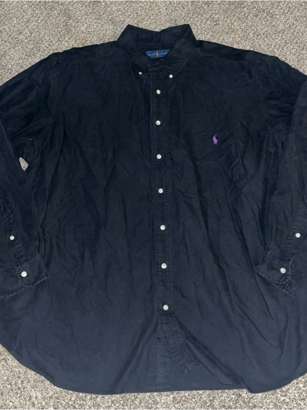 Ralph Lauren Button Down Shirt Mens Big Size 3XB Long Sleeve Black Purple Pony